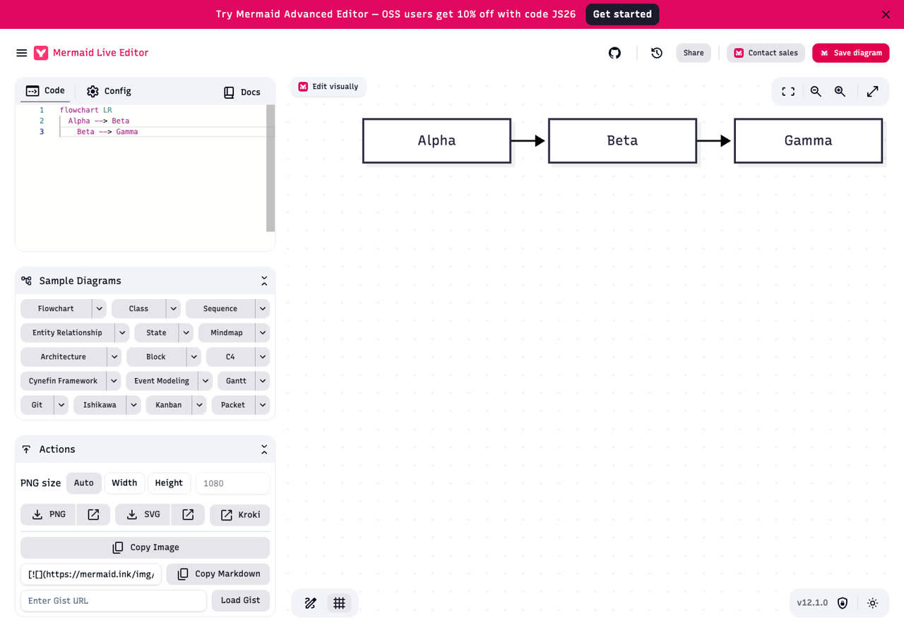 Mermaid — diagram text editor